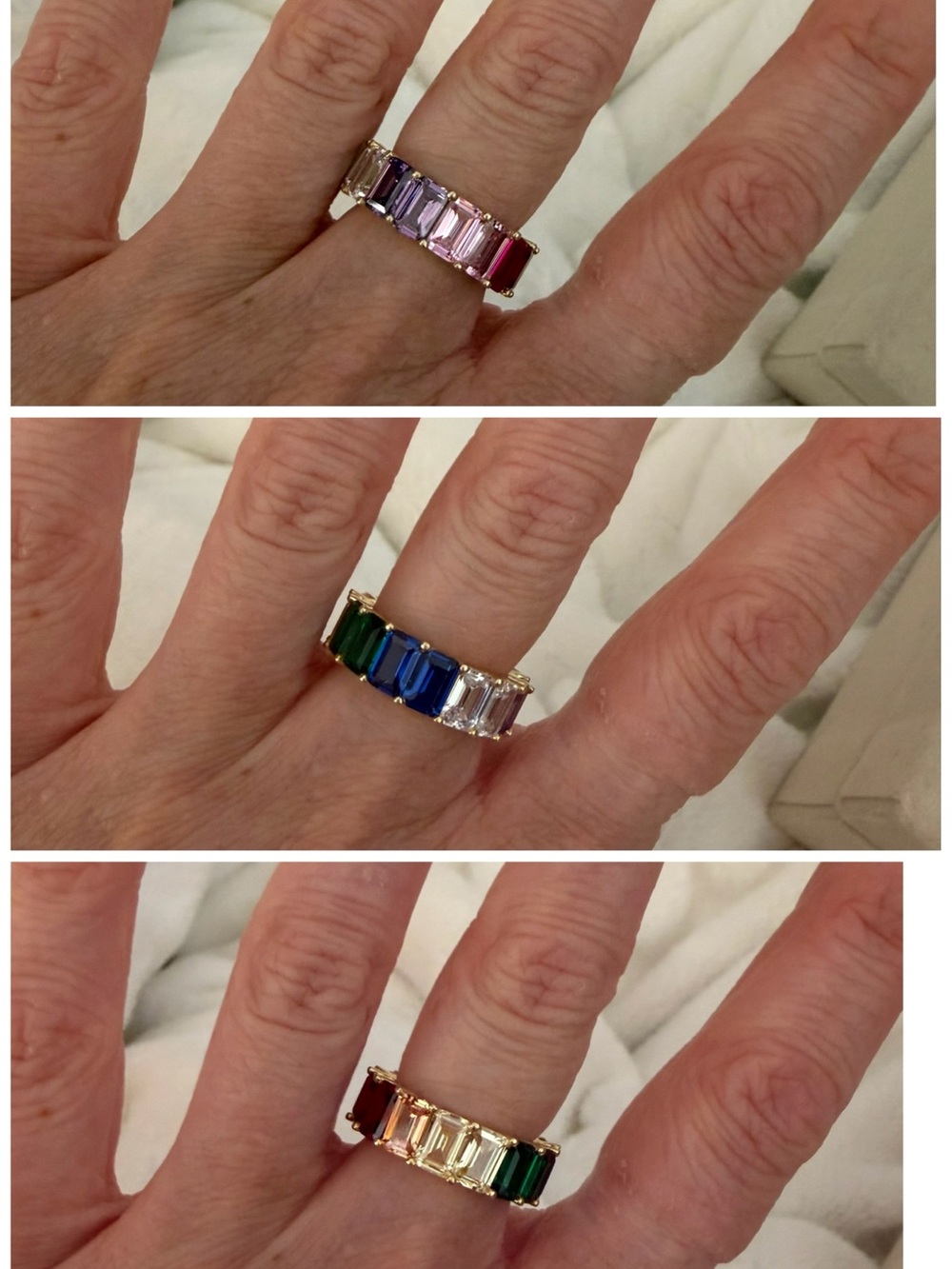 Sterling silver Multi-Gemstone Gold chunky eternity Band Ring - Colorful size 5